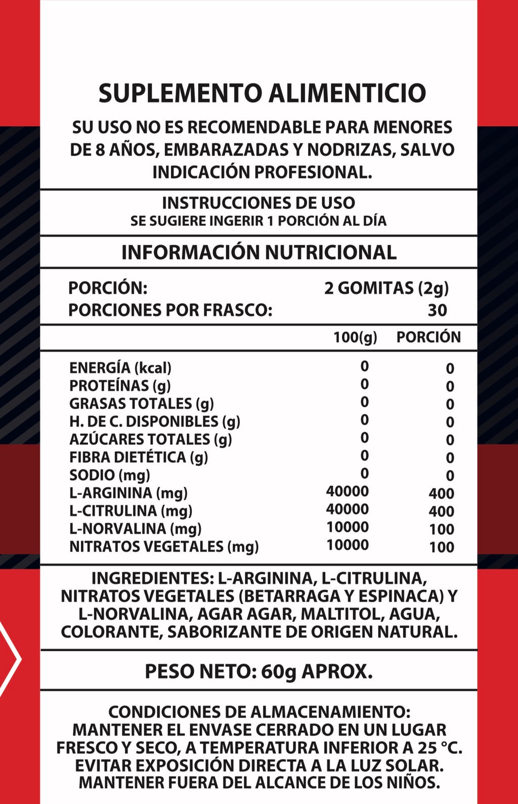 60 GOMITAS OXIDO NITRICO 1000mg