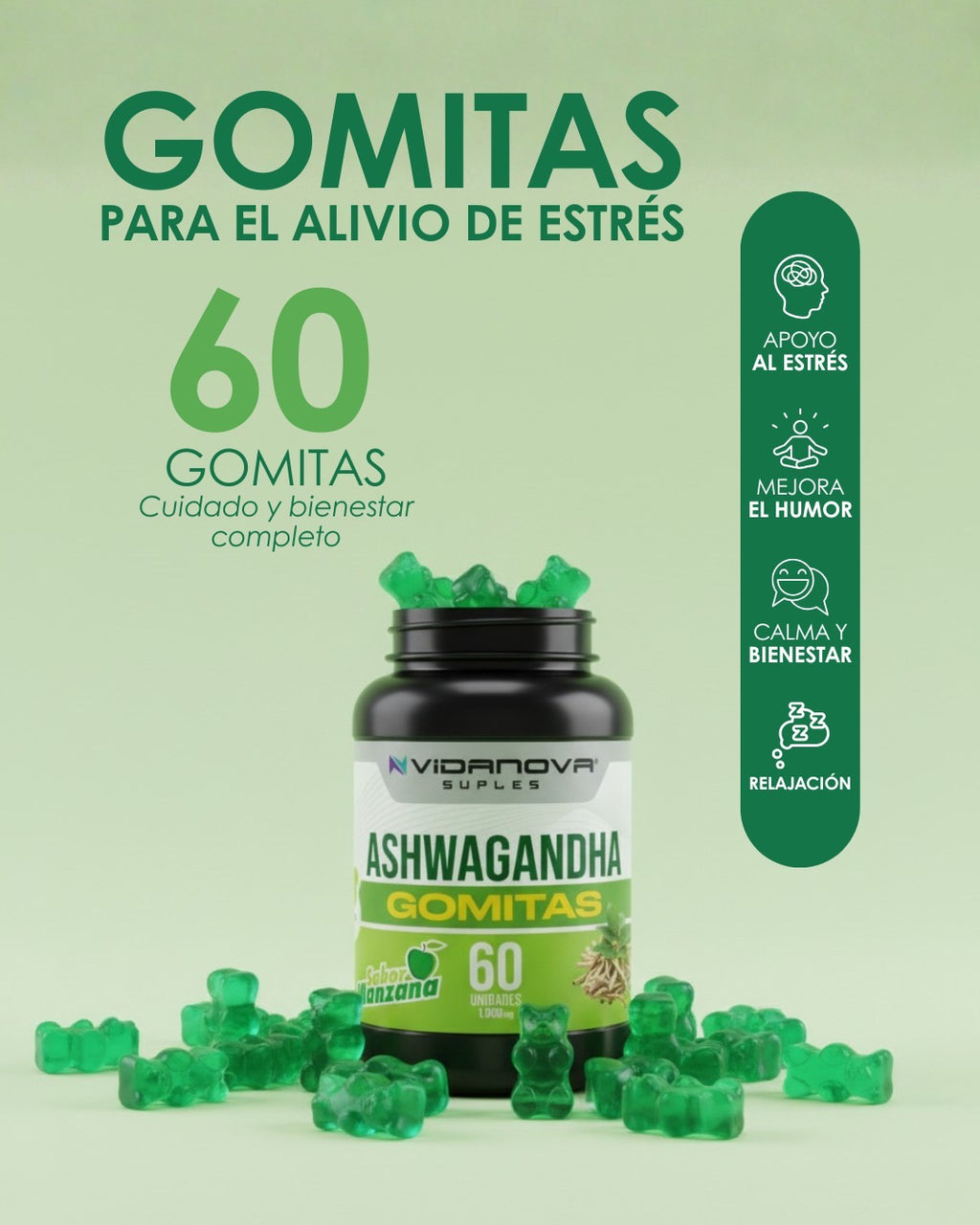 60 GOMITAS ASHWAGANDHA 1000MG - Vidanova®