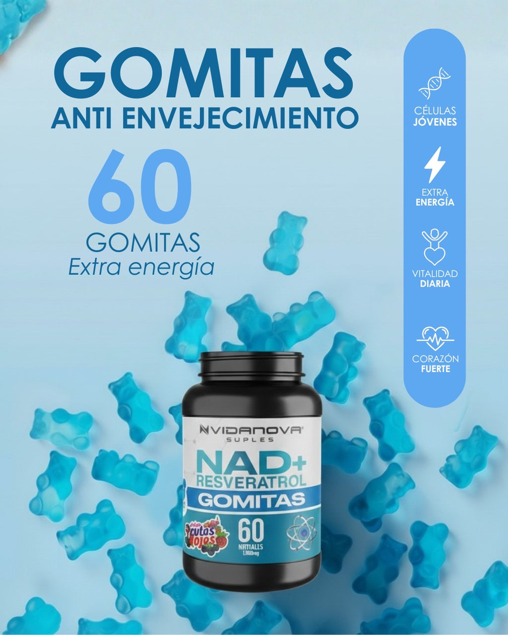 60 GOMITAS NAD+RESVERATROL 1000mg