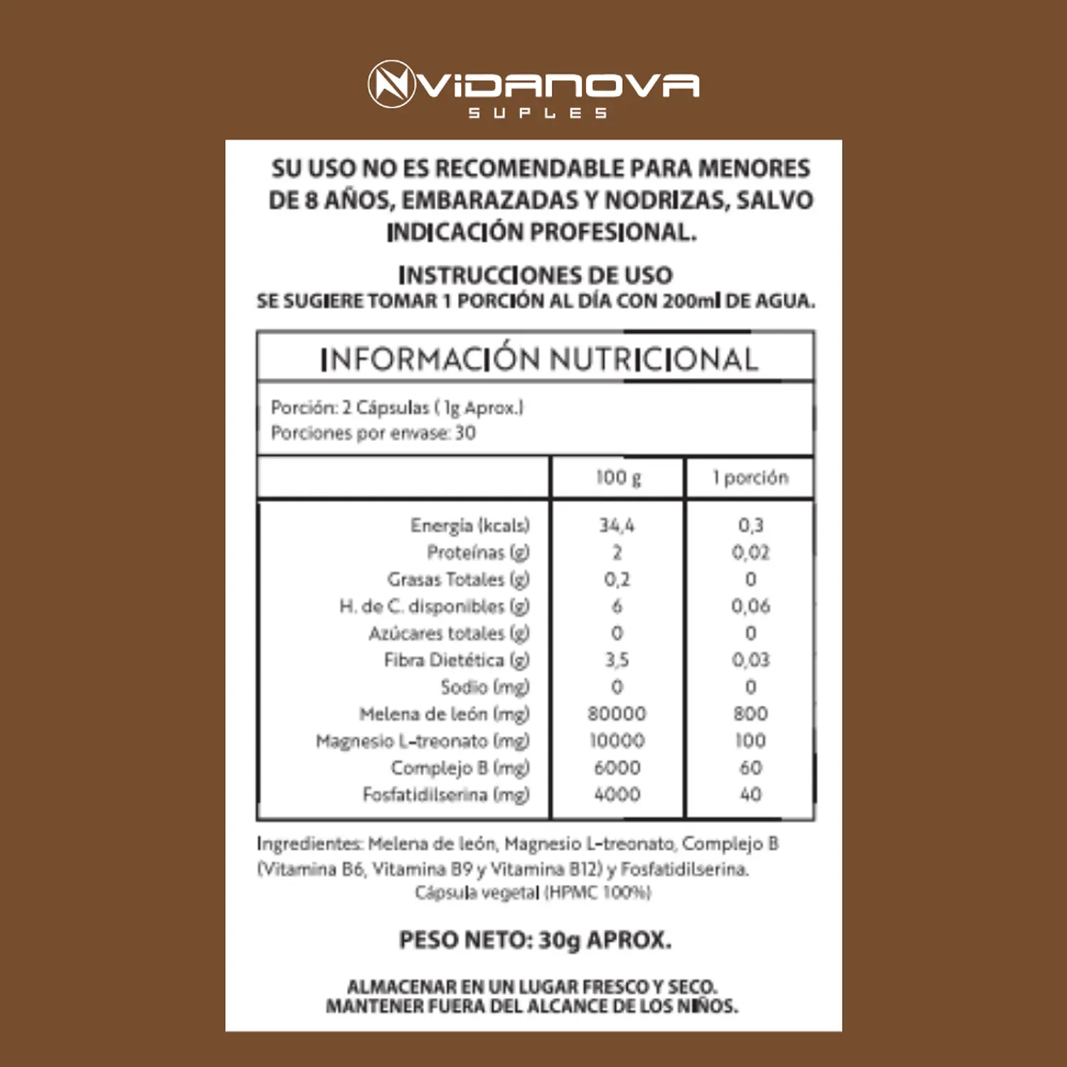 MELENA DE LEON FORTIFICADA 60 CAPS -  Vidanova®